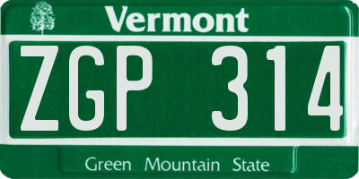 VT license plate ZGP314