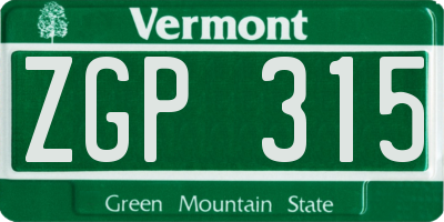 VT license plate ZGP315