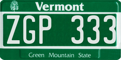 VT license plate ZGP333