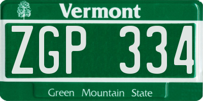 VT license plate ZGP334