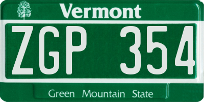 VT license plate ZGP354