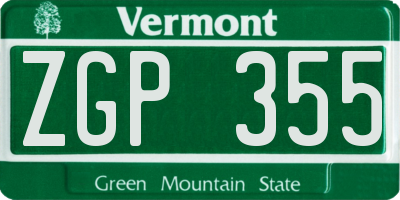 VT license plate ZGP355