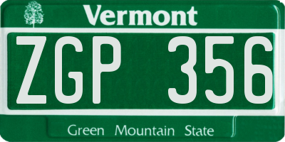 VT license plate ZGP356