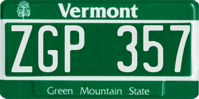 VT license plate ZGP357