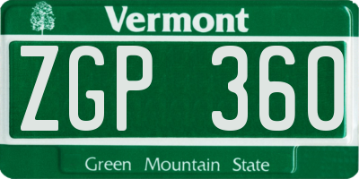 VT license plate ZGP360