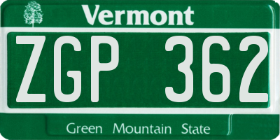 VT license plate ZGP362