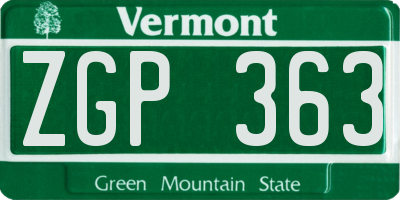VT license plate ZGP363
