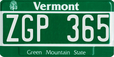 VT license plate ZGP365