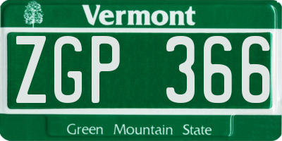 VT license plate ZGP366