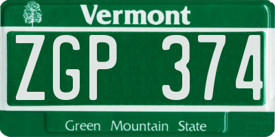 VT license plate ZGP374
