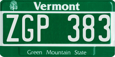 VT license plate ZGP383