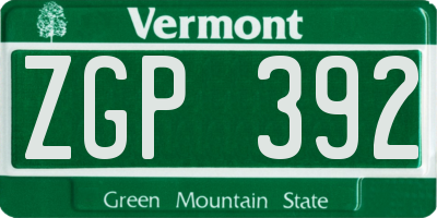 VT license plate ZGP392