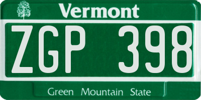 VT license plate ZGP398