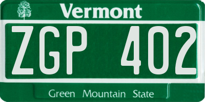 VT license plate ZGP402