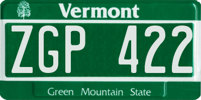 VT license plate ZGP422