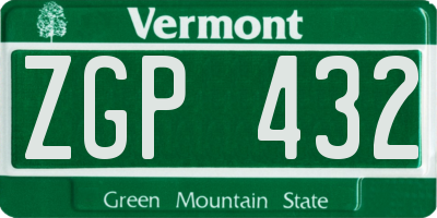 VT license plate ZGP432