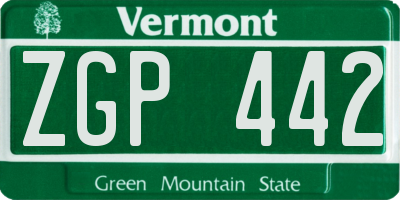 VT license plate ZGP442