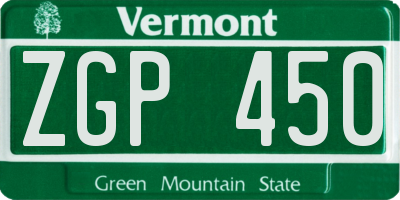 VT license plate ZGP450