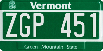 VT license plate ZGP451