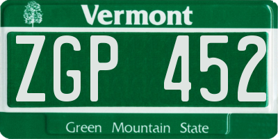 VT license plate ZGP452
