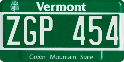 VT license plate ZGP454