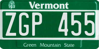 VT license plate ZGP455