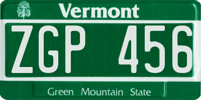VT license plate ZGP456