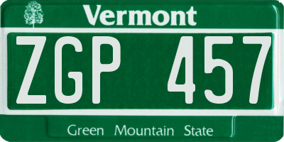 VT license plate ZGP457