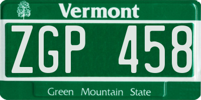 VT license plate ZGP458