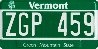 VT license plate ZGP459
