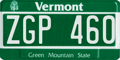 VT license plate ZGP460