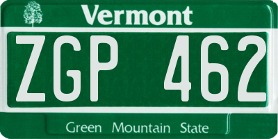 VT license plate ZGP462