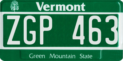 VT license plate ZGP463