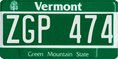 VT license plate ZGP474