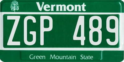 VT license plate ZGP489