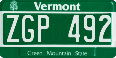 VT license plate ZGP492
