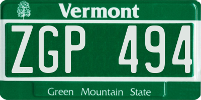 VT license plate ZGP494