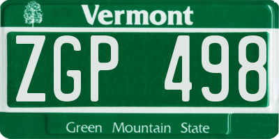 VT license plate ZGP498