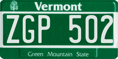 VT license plate ZGP502