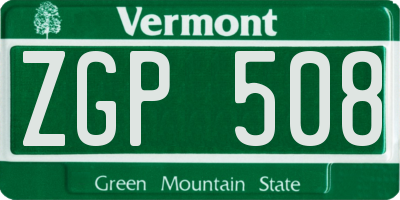 VT license plate ZGP508