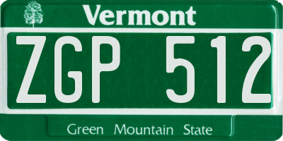 VT license plate ZGP512