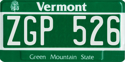 VT license plate ZGP526