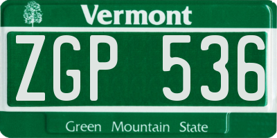 VT license plate ZGP536