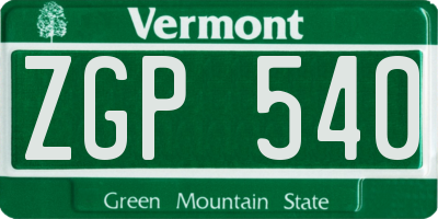 VT license plate ZGP540