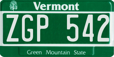 VT license plate ZGP542