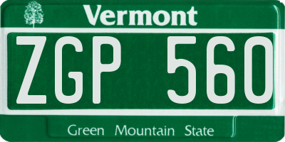 VT license plate ZGP560
