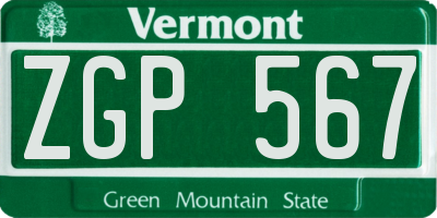 VT license plate ZGP567