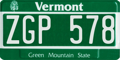 VT license plate ZGP578