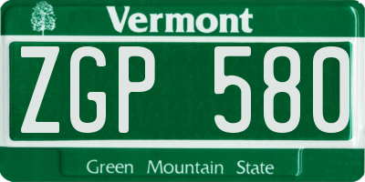 VT license plate ZGP580