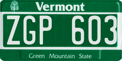 VT license plate ZGP603